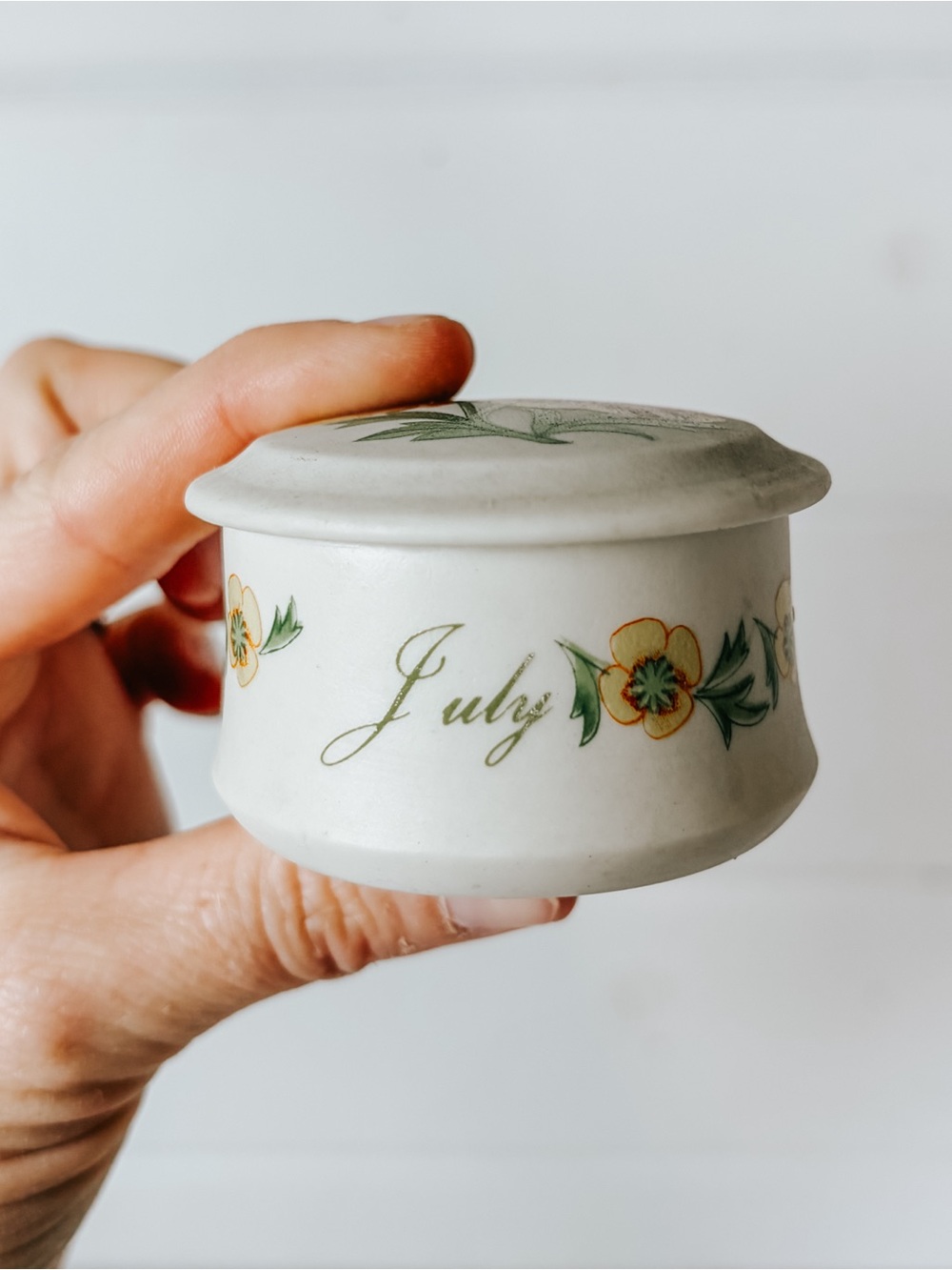 Vintage Lefton Flower of the Month Ring Dish Trinket Box | July